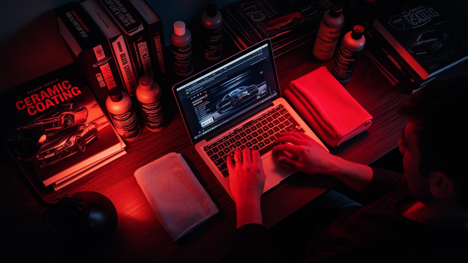 Detailer's notebook on a workbench under shop lights